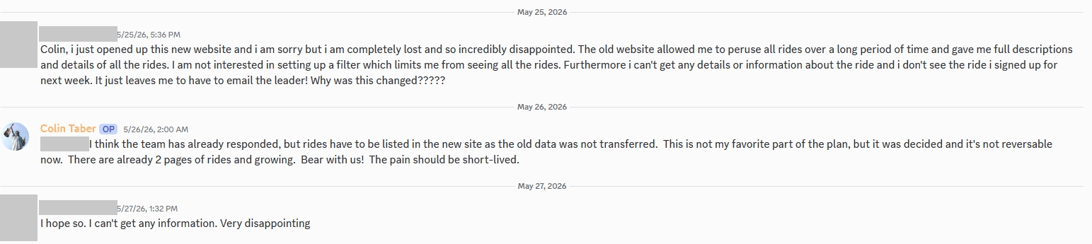 The question and Colin’s reply, May 25–27 2026 (member’s name hidden)