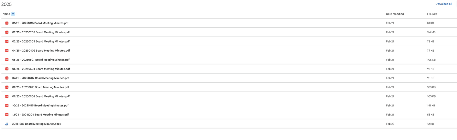 2025 minutes as posted (see the dates added)
