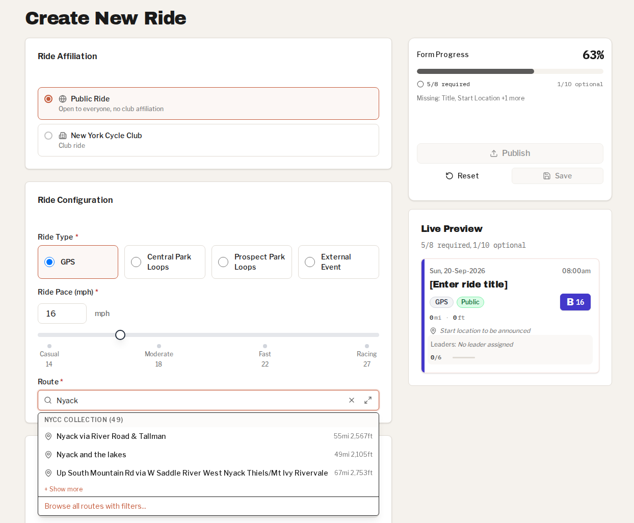 Creating a ride, with the route found for you